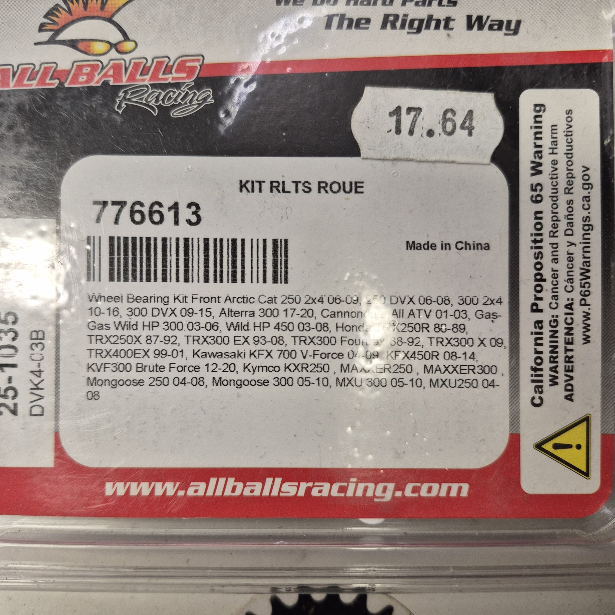 kit roulements roue avant kawasaki 450-700 kfx r kymco 250 300 mxu maxxer  03-20